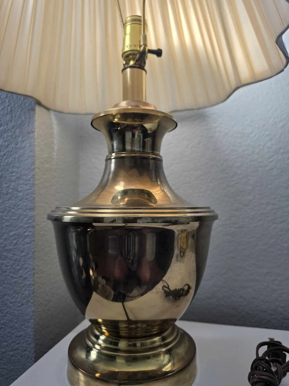 Brass Table Lamp with Cream Pleated Shade - Unbranded